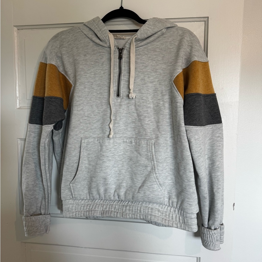 Gray and Mustard Women's Hoodie Sweater